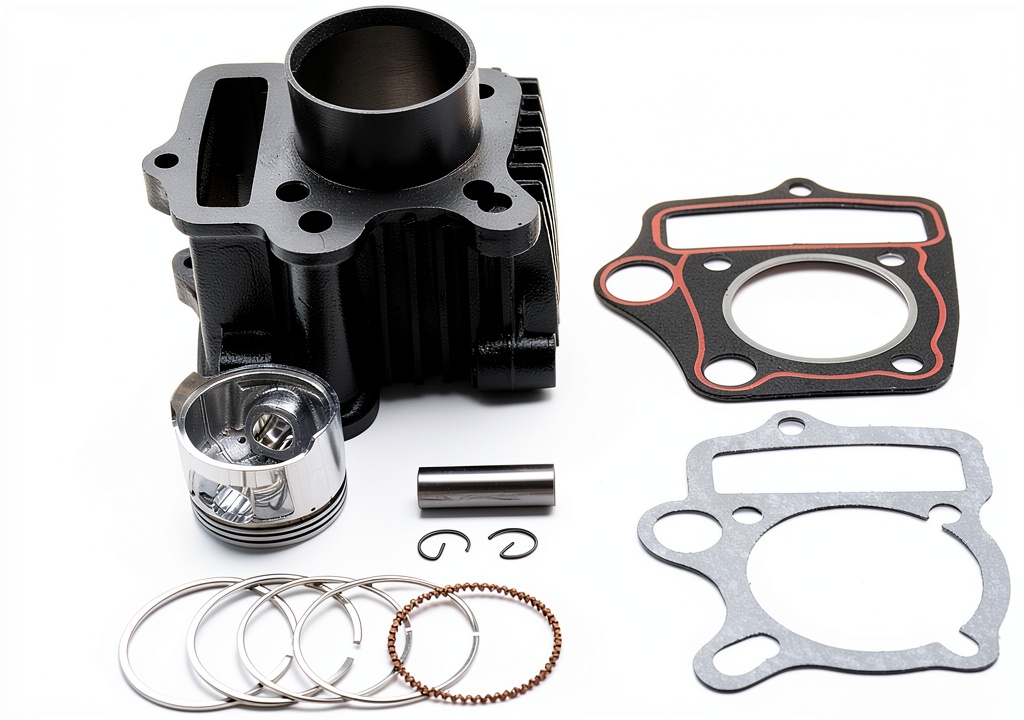 Installing GOOFIT 47mm Cylinder Piston Ring Kit Aluminum on a wooden workbench